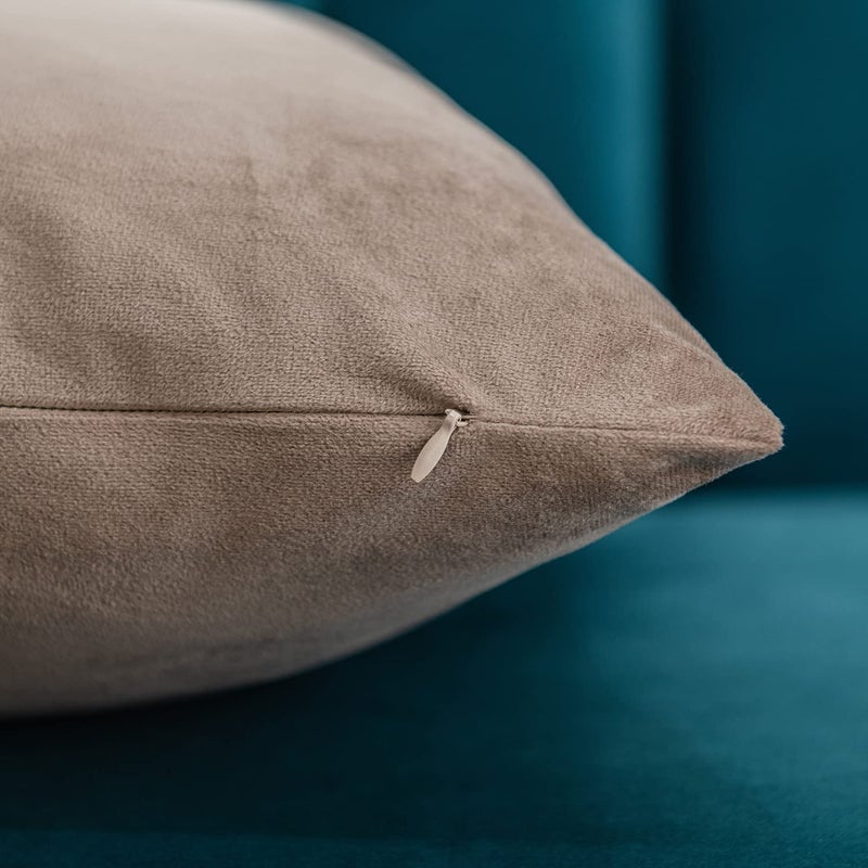 DEZENE Decorative Pillow Covers 20x20 Taupe: 2 Pack Cozy Soft Velvet Square Throw Pillow Cases for Farmhouse Home Decor - Image 2